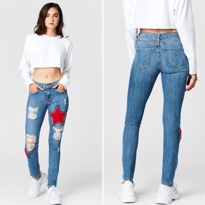 Carmar Distressed Y2K Red Star Light Wash Skinny Jeans